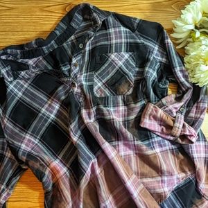 Bleach Dipped Plaid Flannel Shirt